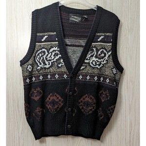 Vintage Expressions Pattern Knit Sweater Vest Large 80s 90s Abstract Multicolor